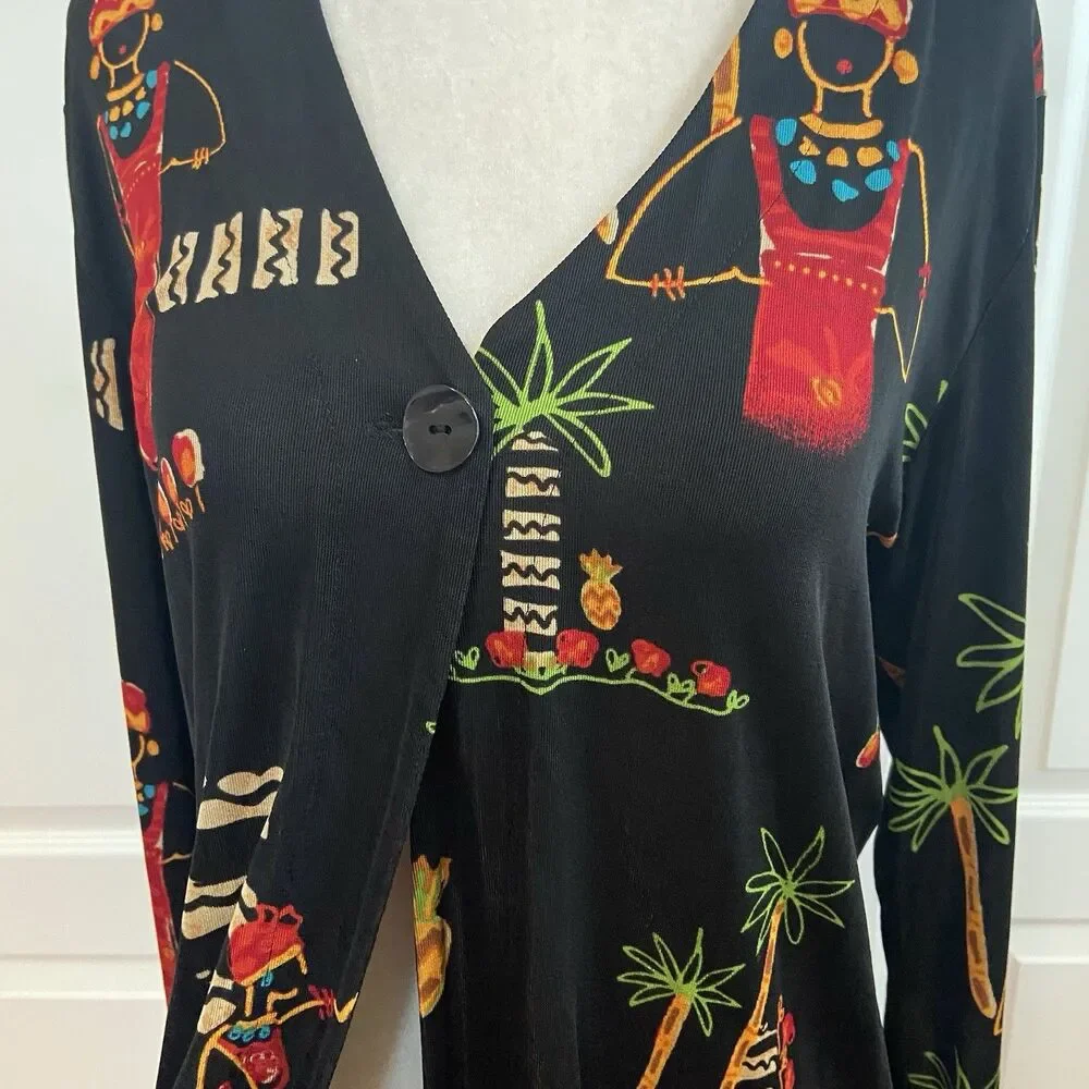 Chico’s Travelers Lightweight Cardigan Topper Jacket Black Tropical Size 1 (M/8)